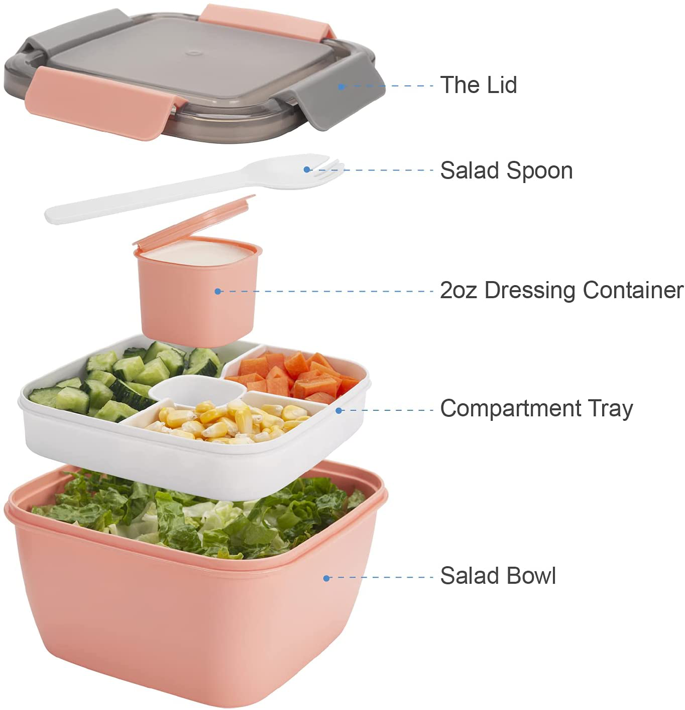 Freshmage Salad Lunch Container To Go, 52-oz Salad Bowls with 3 Compartments, Salad Dressings Container for Salad Toppings, Snacks, Men, Women (Purple)