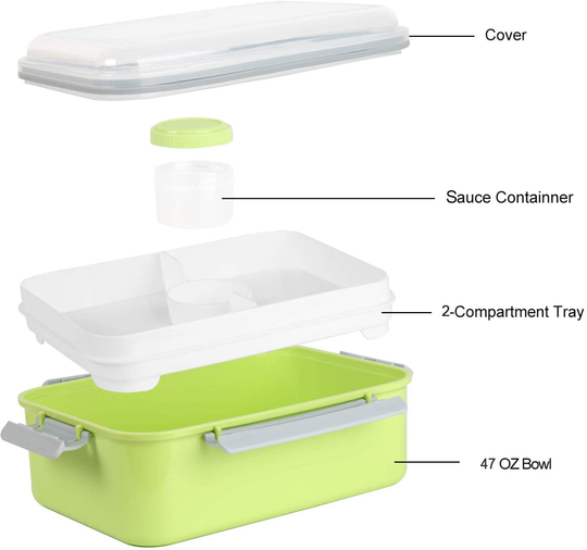 Shopwithgreen Set of 3 Salad Food Storage Container To Go, 47-oz Bento Box with Removable Tray & Dressing Pots, for Lunch, Snacks, School & Travel - Food Prep Storage Containers with Lids