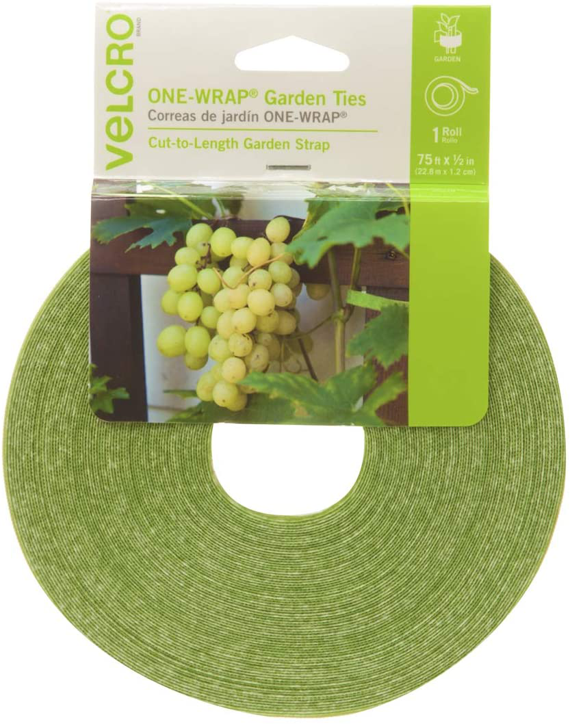 VELCRO Brand VEL-30071-USA ONE-WRAP Garden Ties | Plant Supports for Effective Growing | Strong Grips are Reusable and Adjustable | Cut-to-Length, 50 ft x 1/2 in, Green-Recycled Plastic
