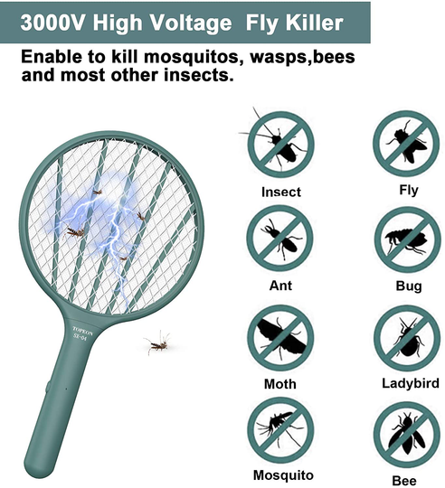 Bug Zapper Electric Fly Swatter,Handheld Mosquito Zapper Killer,3000volt Insect Fly Trap,Fly Zapper Racket for Indoor and Outdoor Pest Control (Blue)