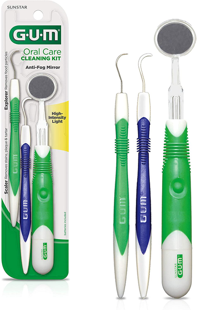 GUM - 832RB Oral Care Cleaning Kit - Lighted Mirror, Explorer Pick, and Scaler