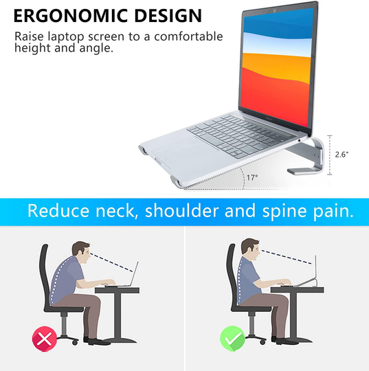 Laptop Riser for Desk, KYQEE Laptop Stand, Ergonomic Aluminum Computer Stand for Laptop, Ventilated Notebook Stand Compatible with MacBook Air Pro, Dell XPS, HP, More 11-17.3 Inches Work from Home