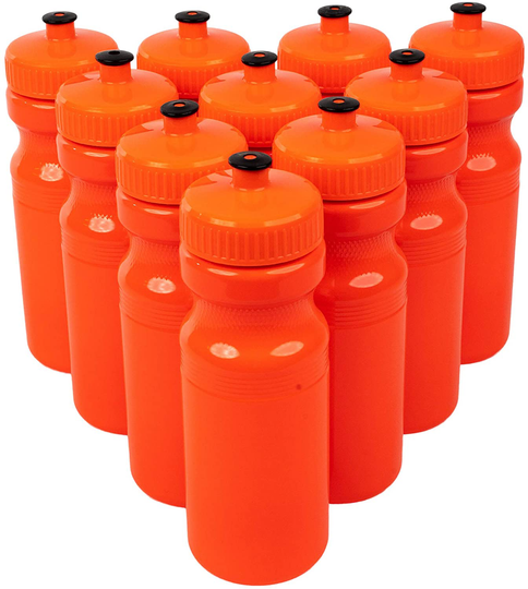 CSBD Clear 24 Oz Sports Water Bottles, 10 Pack, Blank for Customized Branding, No BPA Food Grade Plastic for Fitness, Hiking, Cycling, or Gym Workouts, Made in USA