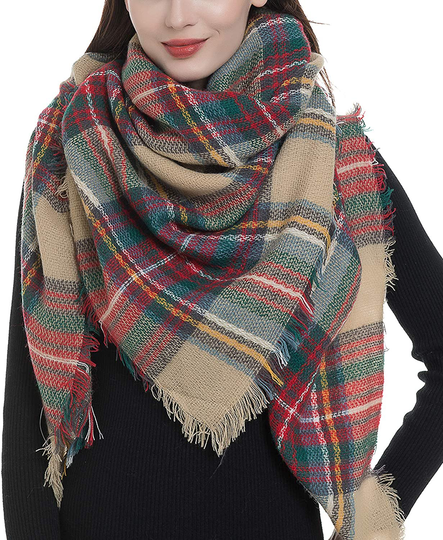 Trendy Plaid Blanket Scarf Women Big Oversized Long Scarves Warm Winter Tartan Checked Shawl Wrap Scarf Gift