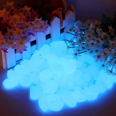 chic style 300pcs Glow in The Dark Garden Pebbles, Gardening Luminous Glow Stones Outdoor Decor Glowing Water Fish Tank Gravel (Blue)