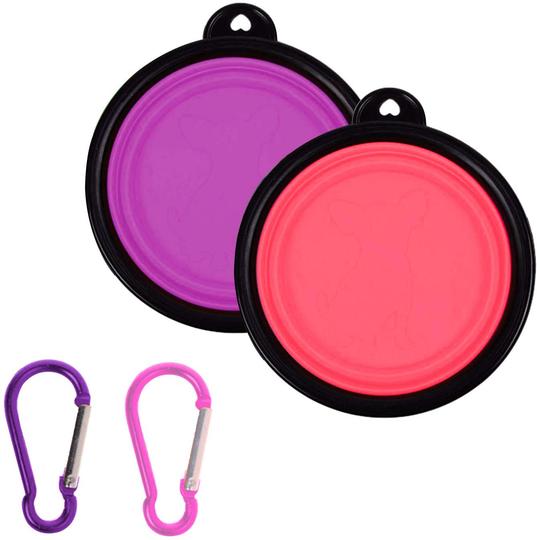 AYECEHI Portable Silicone Collapsible Pet Cat Bowls,[2 Pack] Foldable Expandable Water Feeding Travel Bowl Cup Dish for Pet Dogs and Cats - with 2 Pack Carabiners