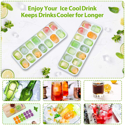 DOQAUS Ice Cube Trays 4 Pack, Easy-Release Silicone & Flexible 14-Ice Cube Trays with Spill-Resistant Removable Lid, LFGB Certified and BPA Free, for Cocktail, Freezer, Stackable Ice Trays with Covers