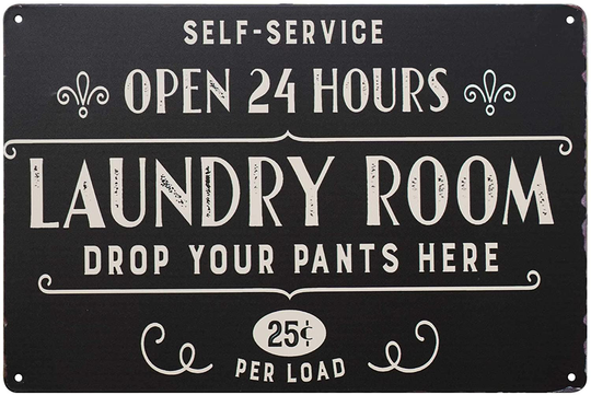PXIYOU Open 24 Hours Laundry Room Vintage Retro Metal Sign Home Bathroom Laundry Decor Wash Room Signs 8X12Inch