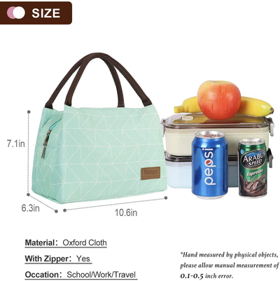 Buringer Reusable Insulated Lunch Bag Cooler Tote Box Meal Prep for Men & Women Work Picnic or Travel (Geometry Green with Pocket)