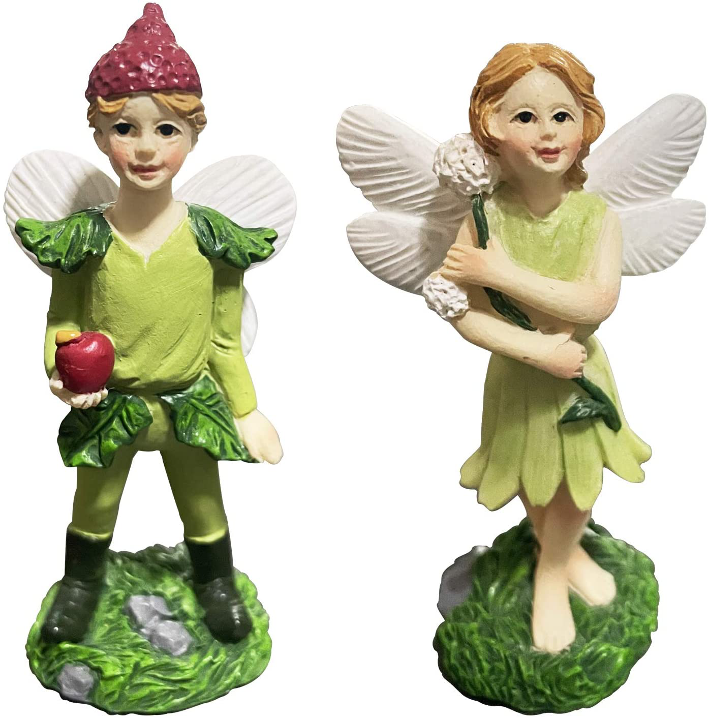 Miniature Garden Fairy Set of 2 Small Ornaments Jungle Boy Girl Statue Enchanted Figurines Fairy Garden Accessories