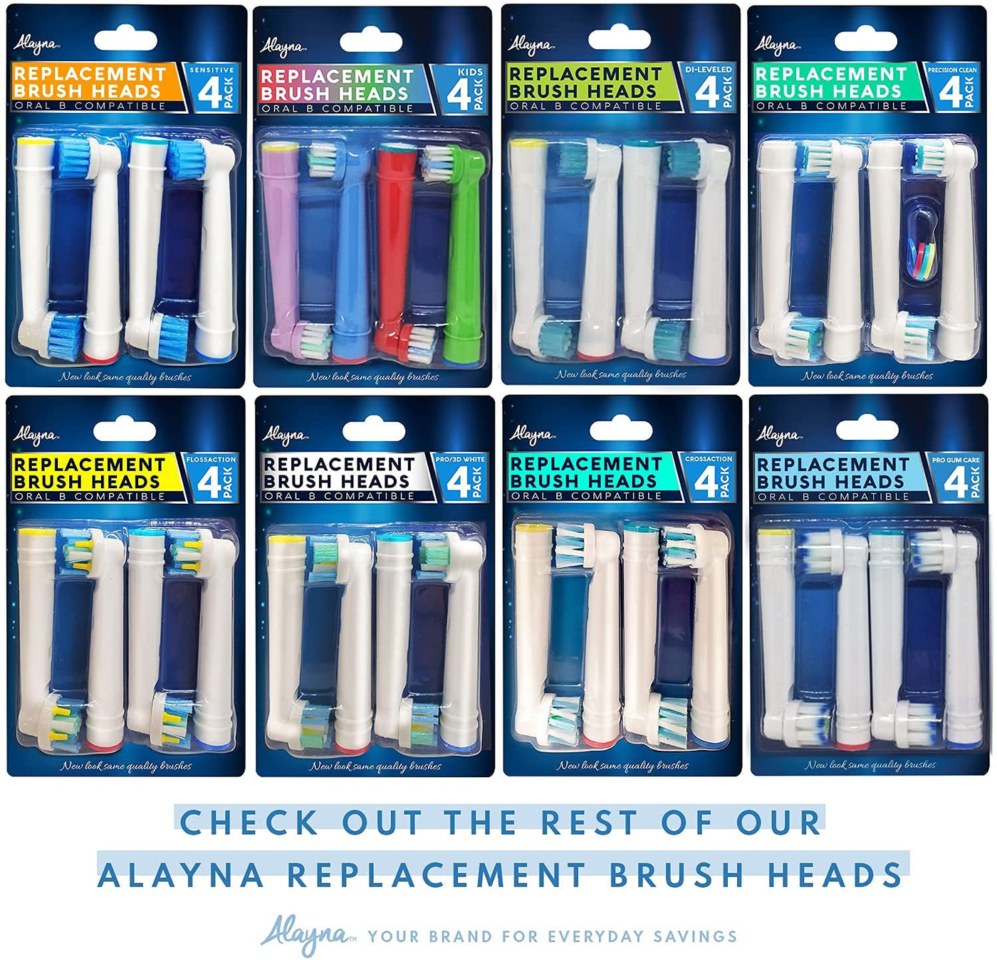 Holiday Pack of 16 Double Clean, Cross, Floss, and Precise Oral B Braun Compatible Electric Toothbrush Parts- Fits Oral-B Kids, Pro 1000 + More!