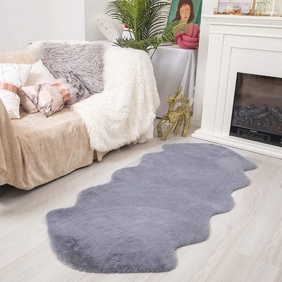 Faux Rabbit Fur Rug-2.6x6ft Anti-Skid Carpet Soft Area Rugs for Living Room Bedroom Sofa Home Decor Gray