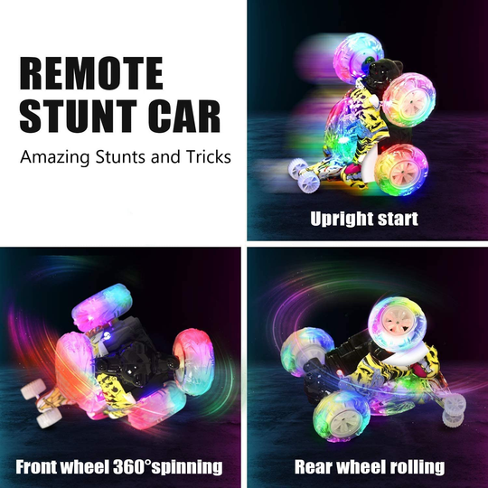 Kizeefun Remote Control Car, RC Stunt Car Invincible 360°Rolling Twister with Colorful Lights & Music Switch, Rechargeable Remote Control Car for Boys and Girls
