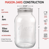 8 PACK Mason Jars 32 Oz, Large Regular Mouth Canning Jars with Metal Airtight Lids and Bands, Extra Leak-Proof Colored Lids, Chalkboard Labels, Marker, for Meal Prep, Food Storage, Canning, Preserving