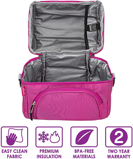 Bentgo Deluxe Lunch Bag - Durable and Insulated Lunch Tote with Zippered Outer Pocket, Internal Mesh Pocket, Padded and Adjustable Straps, & 2-Way Zippers - Fits All Bentgo Lunch Boxes (Purple)