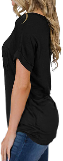 Chalier Womens V Neck T Shirts Short Sleeve Shirts Cotton Blouse Loose Casual Tunics Summer Tops Pocket Tee Shirts Gifts