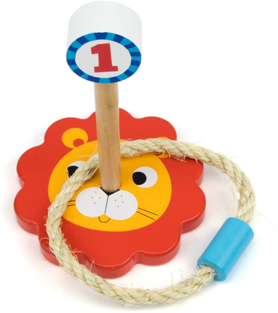 Imagination Generation Jungle Ring Toss Game, Indoor/Outdoor Family Fun with 4 Wooden Zoo Animal Targets