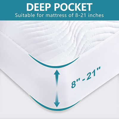 SINSAY Full Size Waterproof Mattress Protector, Breathable Ultra-Soft & Noiseless Protector Cover, Stretchable Deep Pocket Fits Up to 21" Mattress Pad, Easy to Clean Machine-Wash Mattress Cover