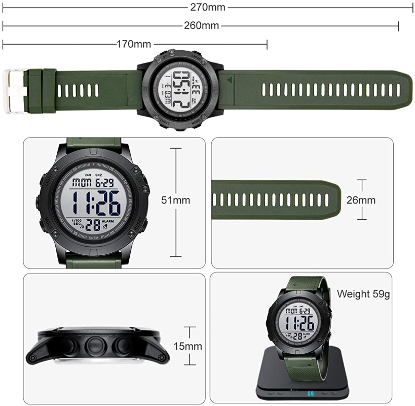 Men's Digital Sport Watches Waterproof Military Tactical Style with LED Backlight 