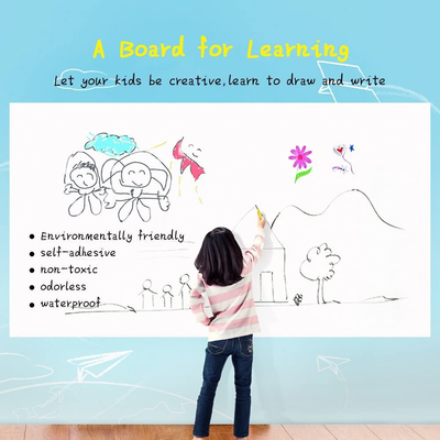 Dry Erase Whiteboard Sticker Wall Decal, Self-adhesive White Board Peel Stick Paper for School,Office,Home,Kids Drawing with 1 Water Pen (78.7" x 17.7")