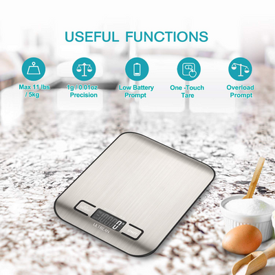 High Precision 5 Unit Stainless Steel Digital Kitchen Scale with Free Batteries