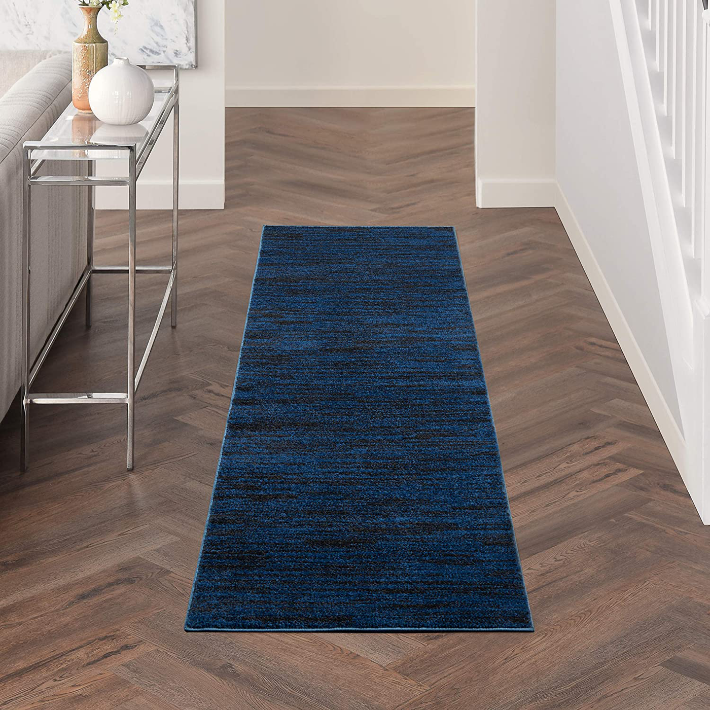 Nourison Essentials Solid Contemporary Midnight Blue 2'x6' Runner Rug , 2' X 6'