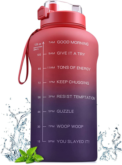 Vinsguir 1 Gallon Water Bottle with Straw, BPA Free Large 128oz Leakproof Gym Fitness Sports Water Jug with Motivational Time Marker & Measurements, Gradients Color