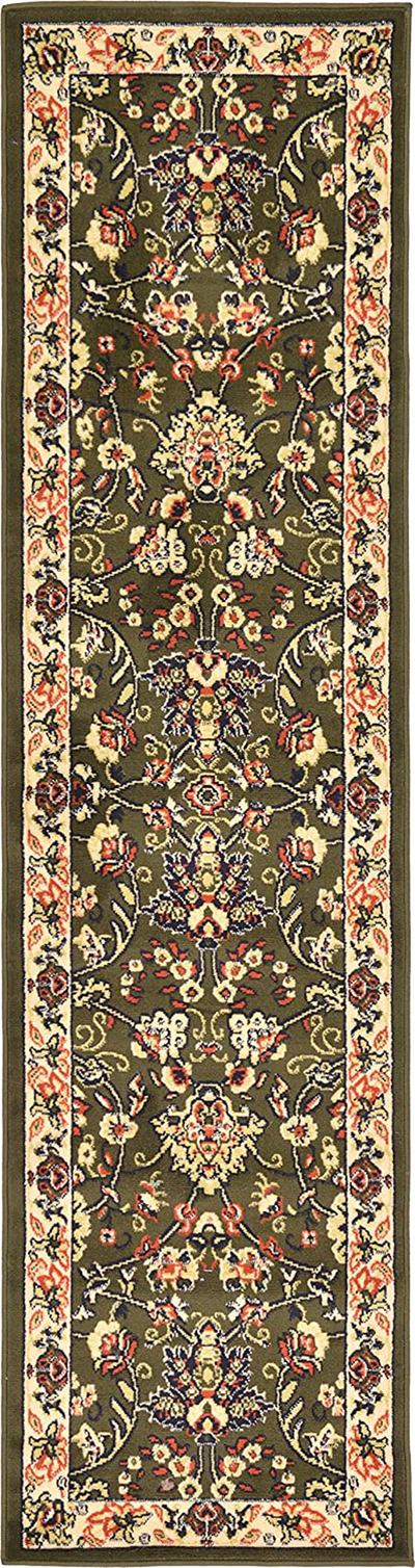 Unique Loom Kashan Traditional Floral Area Rug, 2 Feet 2 Inch x 8 Feet 2 Inch, Olive/Ivory