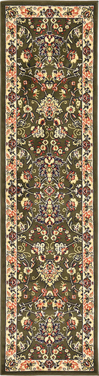 Unique Loom Kashan Traditional Floral Area Rug, 2 Feet 2 Inch x 8 Feet 2 Inch, Olive/Ivory
