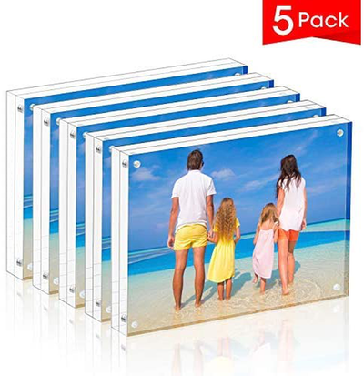 Meetu Acrylic Picture Frame 5x7,Clear Freestanding Double Sided 20mm Thickness Frameless Magnetic Photo Frames Desktop Display with Gift Box Package(5 Pack)