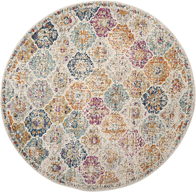 Safavieh Madison Collection MAD611A Boho Chic Floral Medallion Trellis Distressed Non-Shedding Stain Resistant Living Room Bedroom Runner, 2'3" x 14' , Ivory / Aqua