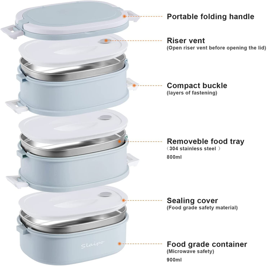 Bento Box Adult Lunch Box, Slaipo Leak-proof Lunch Box Containers Insulated Lunch Bag Fork Spoon, Portable Stackable Food Container Storage Boxes for Work School Camping, 3 Tiers…