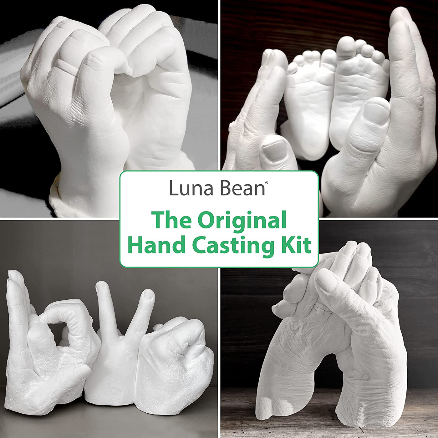 Luna Bean Keepsake Hands Casting Kit | DIY Plaster Statue Molding Kit | Hand Holding Craft for Couples, Adult & Child, Wedding, Friends, Anniversary