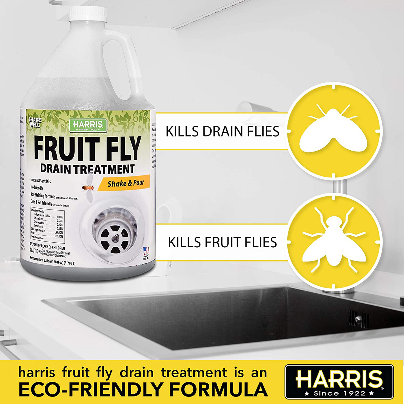 HARRIS Fruit Fly Drain Treatment Gel, Drain and Fruit Fly Killer for Indoor, 128oz