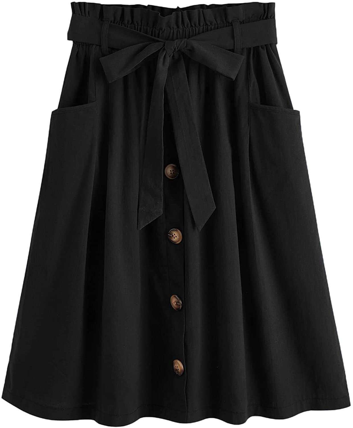 SweatyRocks Women's Casual High Waist Pleated A-Line Midi Skirt with Pocket
