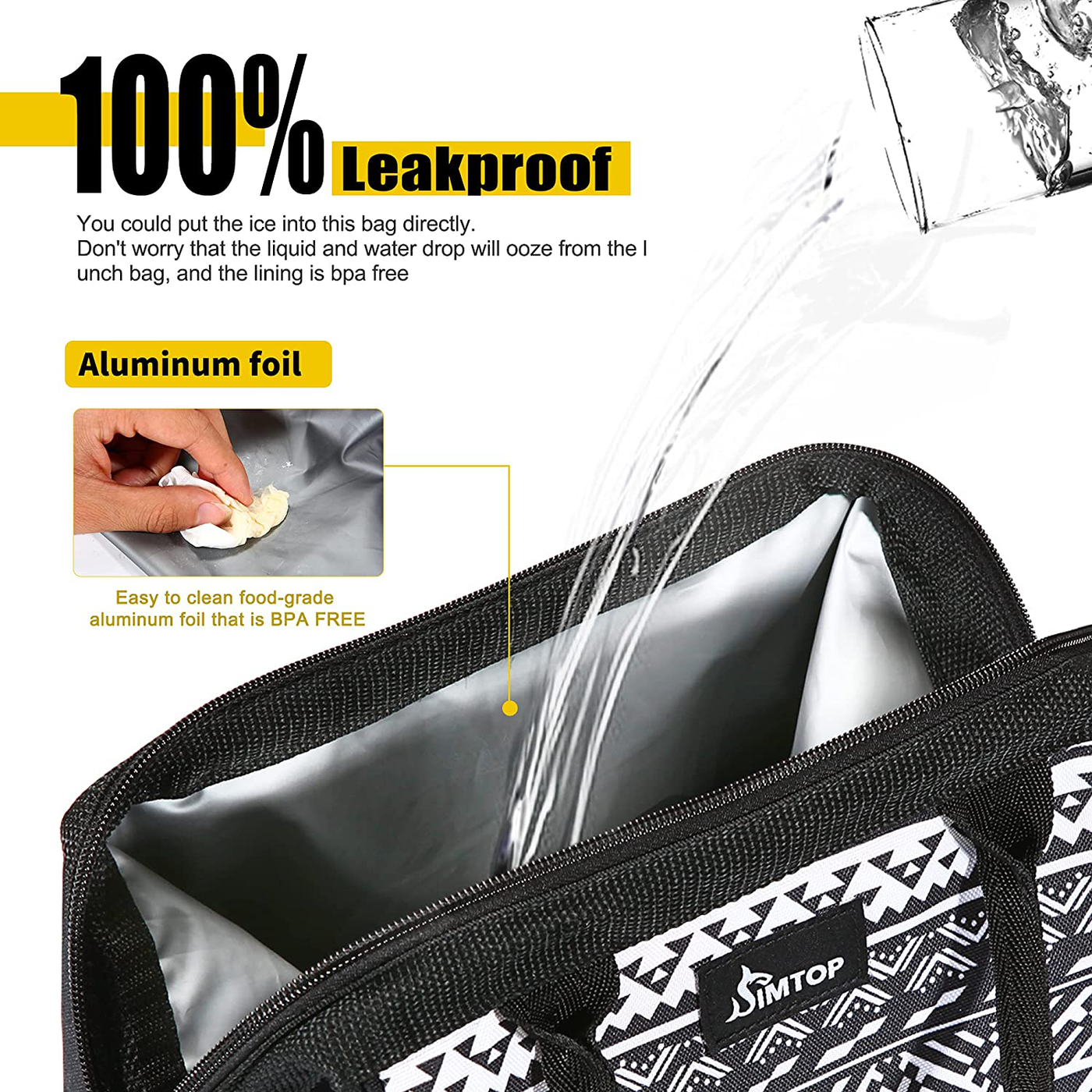 Lunch Bag, Wide-Open Insulated Cooler Lunch Box Tote Pail for Women/Men/Kids/Students, Cute Design, Leakproof, Easy Clean, Roomy Space Fit for Lunch Container Box, Utensils, Snacks, Drinks, Fruits