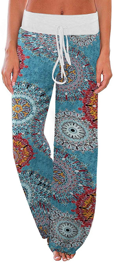 Women's Comfy Stretch Drawstring Palazzo Wide Leg Lounge Pants