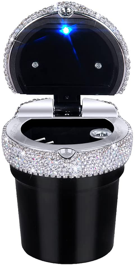 eing Car Ashtray Portable Bling Cigarette Smokeless Cylinder Cup Holder with Blue LED Light Indicator,Car Accessories for Women,Ideal for Car,Home and Office,Black
