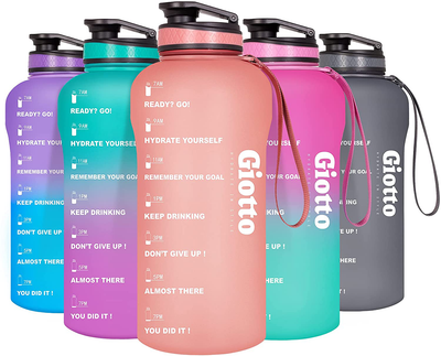 Giotto Large Half Gallon/64oz Motivational Water Bottle with Time Marker & Removable Strainer, Leakproof BPA Free Water Jug to Remind You Drink More Water and Hydrate in Style