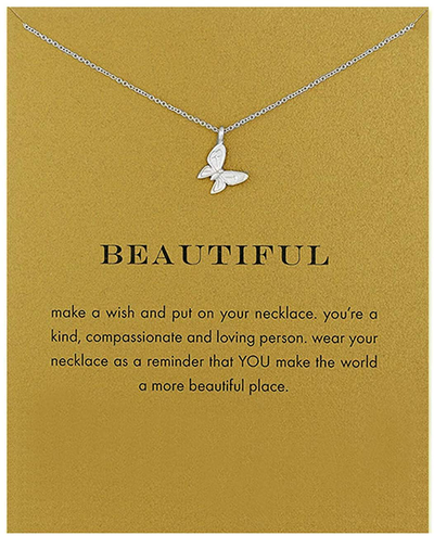 LANG XUAN Friendship Compass Necklace Good Luck Butterfly Pendant Chain Necklace with Message Card Gift Card for Women Girl