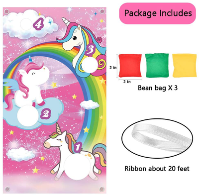 Ushinemi Bean Bag Toss Game for Kids, Unicorn Party Games for Kid Girls, Toss Game Banner with 3 Bean Bags, Indoor Outdoor Lawn Yard Games