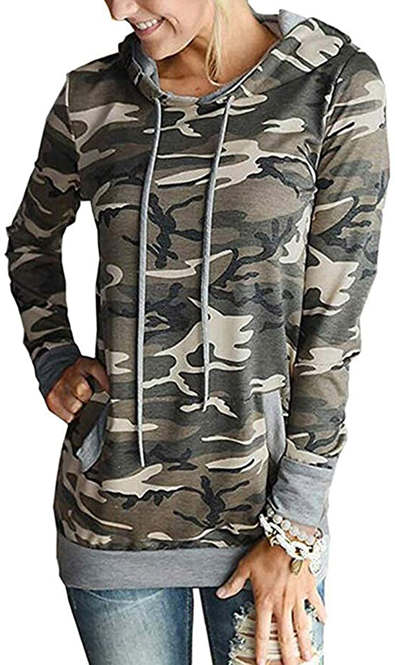 Barlver Women's Casual Hoodies Long Sleeve Sweatshirts Cowl Neck Drawstring Hooded Pullover Top with Pockets