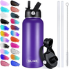 Glink Stainless Steel Water Bottle with Straw, 12-64 oz Wide Mouth Double Wall Vacuum Insulated Water Bottle Leakproof, Straw Lid and Spout Lid with New Rotating Rubber Handle