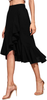 Romwe Women's Elegant High Waist Zip Side Wrap Ruffle Hem Midi Skirt