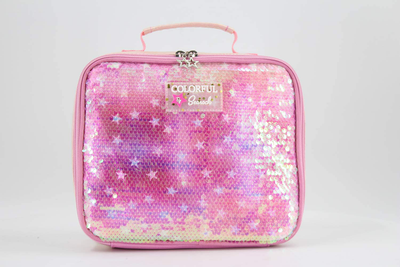 Kids Lunch Box Insulated Back to School Reusable Tote Lunch Bag for Girls and Boys Flip Sequin Pink