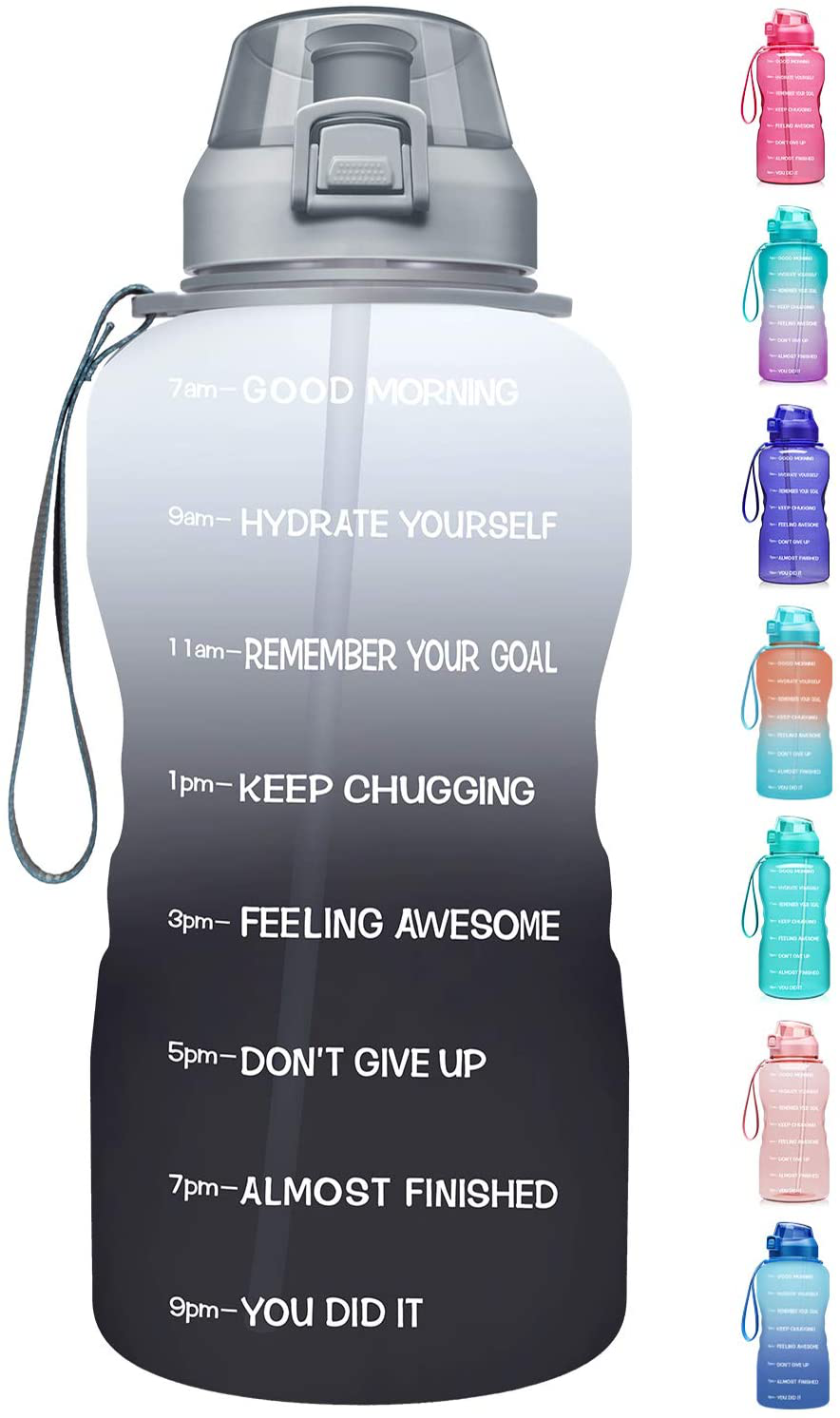 Fidus Large 1 Gallon/128oz Motivational Water Bottle with Time Marker & Straw,Leakproof Tritan BPA Free Water Jug,Ensure You Drink Enough Water Daily for Fitness,Gym and Outdoor Sports