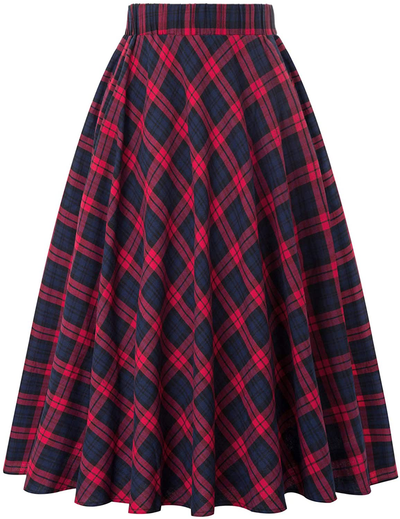 Kate Kasin Women's A-Line Vintage Skirt Grid Pattern Plaid KK633/ KK495