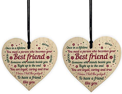 ANLEMIN Wooden Hanging Sign Best Friend Birthday Gifts Thank You Heart Shaped Friendship Plaque Tags Crafts Christmas Home DIY Tree in Heaven Wall Hangings (1PCS)