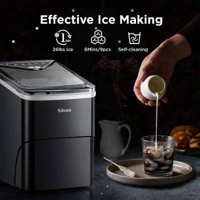 Self-Cleaning Countertop Ice Machine with Ice Scoop and Basket 