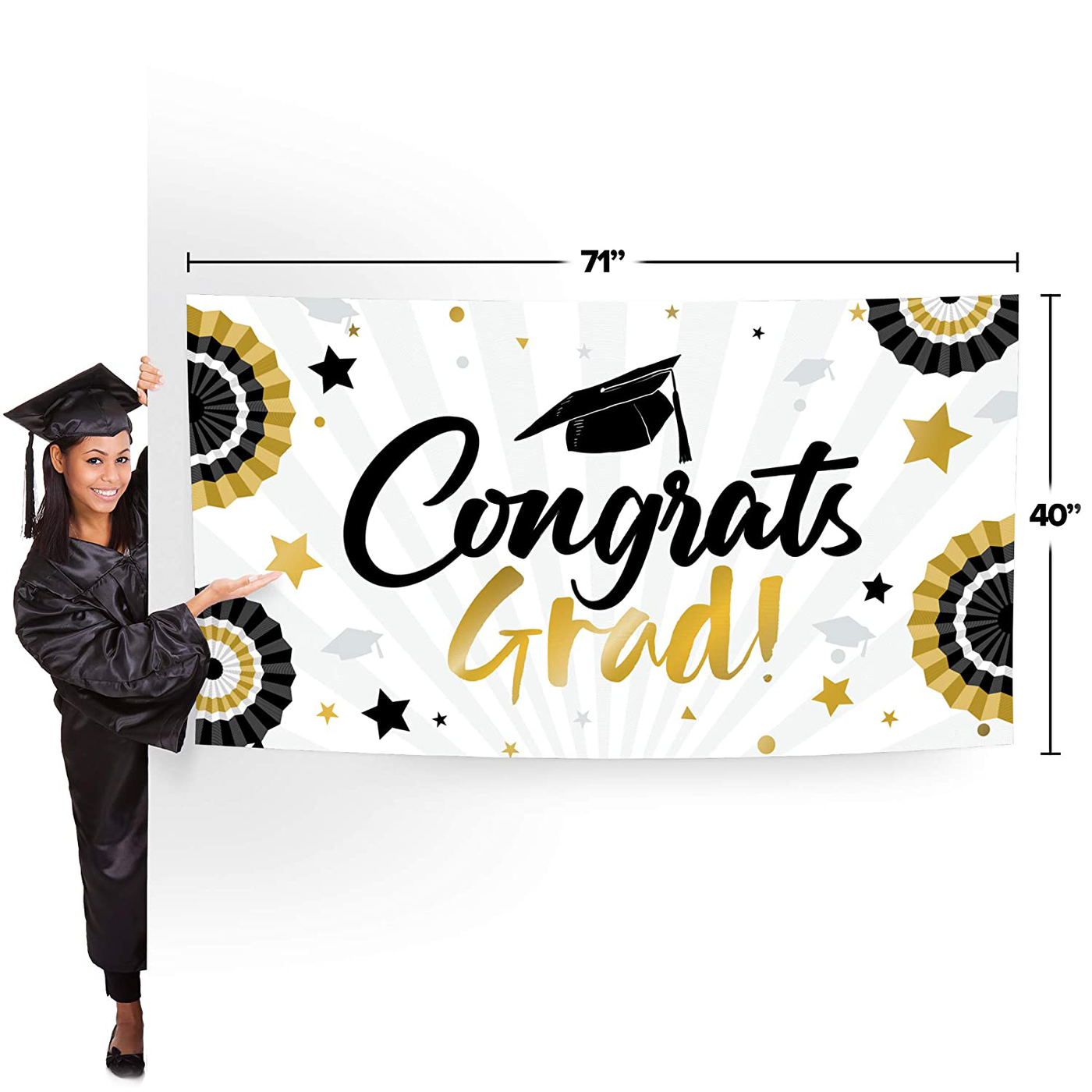Graduation Banner 2021 Graduation Decorations 2021 Black and Gold - Extra Large 71” x 40” Backdrop – 2021 Congrats Grad Car Graduation Party Supplies 2021 Sign Graduation Decor